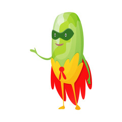 Vector vegetable cartoon character of superhero expression. Funny personage of squash in mask. Vegetarian diet. Isolated on white background