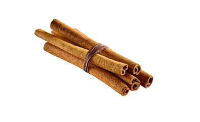 Cinnamon sticks with rope isolated on white background with clipping path