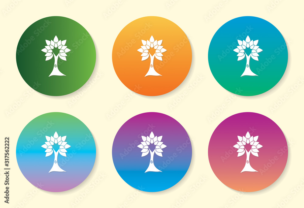 Poster tree six color gradient icon design.