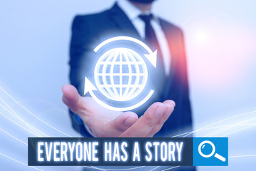 Conceptual hand writing showing Everyone Has A Story. Concept meaning Background storytelling...