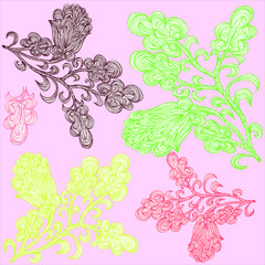 Vector illustration. Abstract flower with leaves on an isolated white background.