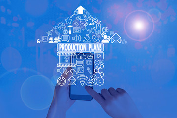 Text sign showing Production Plans. Business photo showcasing deciding how to go about producing a...