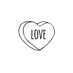 Vector hand drawn doodle sweet heart candy isolated on white background. Flat outline cartoon conversation text sweet for valentines day