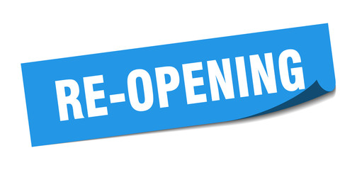 re-opening sticker. re-opening square sign. re-opening. peeler