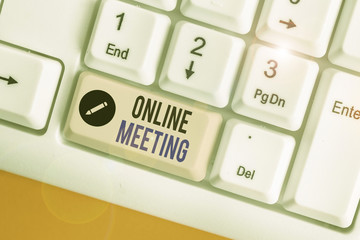 Word writing text Online Meeting. Business photo showcasing a meeting that takes place over an electronic medium