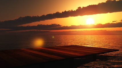 bridge in the sea at sunset, 3D rendering