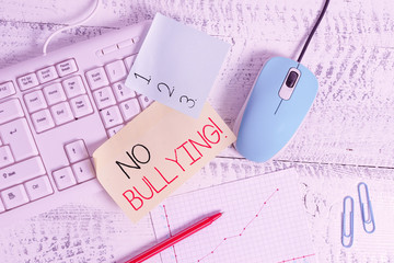 Writing note showing No Bullying. Business concept for stop aggressive behavior among children...