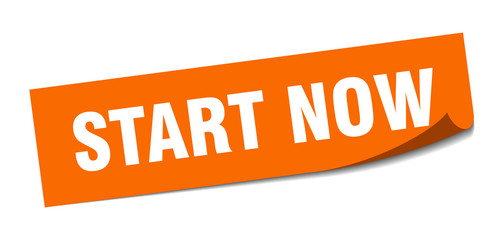 start now sticker. start now square sign. start now. peeler