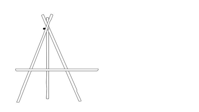 Self drawing animation of easel. Sketch, doodle, illustration. Copy space. Concept of art, drawing, creative activity. White Background.