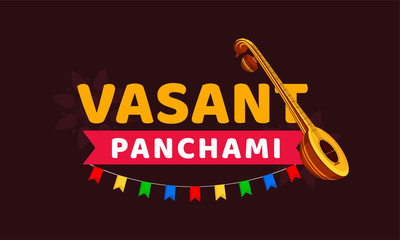 Indian festival background vasant panchami with music instrument veena .