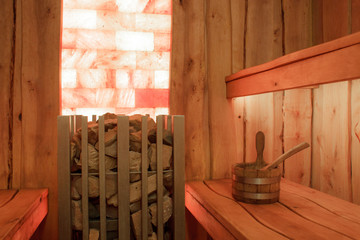 Classic Finnish sauna in a wooden log house
