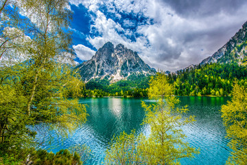 Alpine lake of San Mauricio in the Aigues Tortes National Park in the Spanish Pyrenees