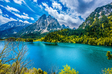 Alpine lake of San Mauricio in the Aigues Tortes National Park in the Spanish Pyrenees