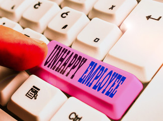 Word writing text Unhappy Employee. Business photo showcasing a workforce not motivated to work or...