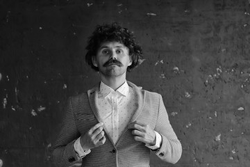 hipser teacher glasses mustache, crystal modern young teacher, brutal guy concept with mustache