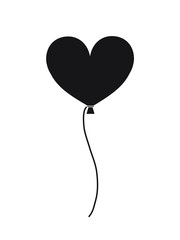 Vector flat cartoon heart shaped black air balloon isolated on white background