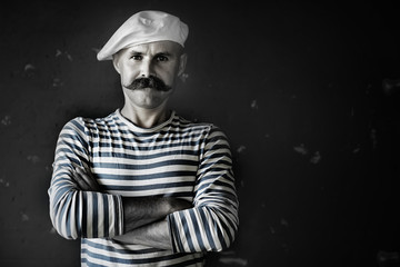 brutal cook with mustache, unusual marine chef in a vest, vintage style