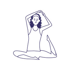 cartoon girl practicing yoga icon, flat design