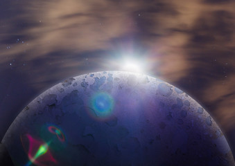 Surface of Moon. Planet Earth on background. Space collage