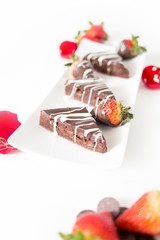 Chocolate Brownies with Chocolate Ganache and Strawberries