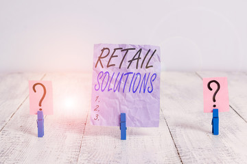 Text sign showing Retail Solutions. Business photo showcasing process of promoting greater sale and...