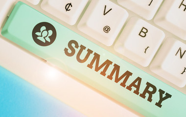 Text sign showing Summary. Business photo text a brief statement or account of the main points of...