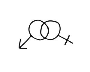 Vector hand drawn doodle sketch man and woman love symbol isolated on white background. Venus and mars sign illustration