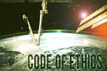Writing note showing Code Of Ethics. Business concept for basic guide for professional conduct and...