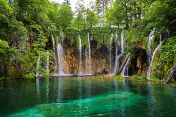 View of the waterfalls in summer, Plitvice Lakes National Park, Croatia