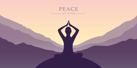 peace of mind meditation concept silhouette with mountain background vector illustration EPS10