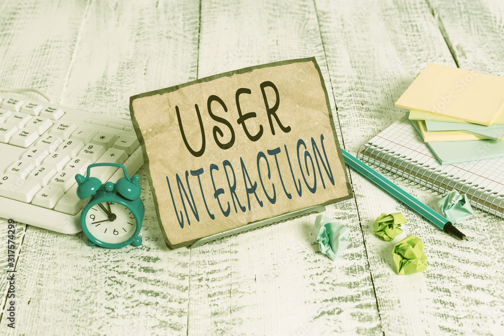 Fototapete writing note showing user interaction. business concept for the conduit between huanalysis and compu
