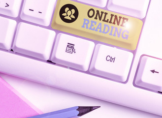 Conceptual hand writing showing Online Reading. Concept meaning process of extracting meaning is in...