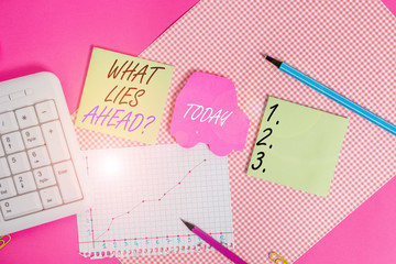 Word writing text What Lies Ahead question. Business photo showcasing Asking for information about...