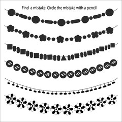 Logical puzzle game for children and adults. Find a mistake or inconsistency in the sequence. Developing kids attentiveness and spatial, mathematical thinking skills. IQ training test.