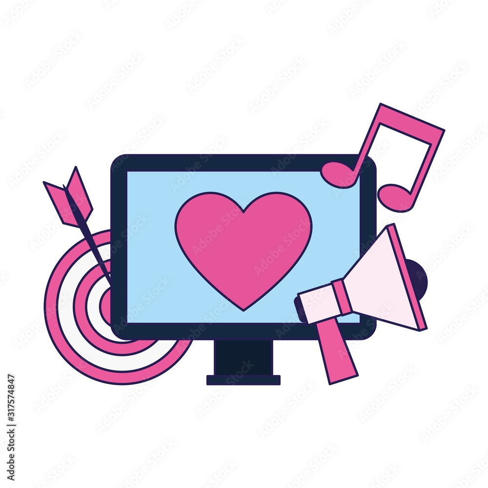 Poster computer with target and megaphone