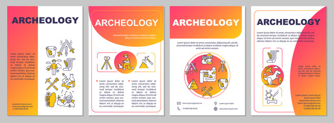 Archeology brochure template. Paleontology and history. Flyer, booklet, leaflet print, cover design with linear icons. Vector page layouts for magazines, annual reports, advertising posters