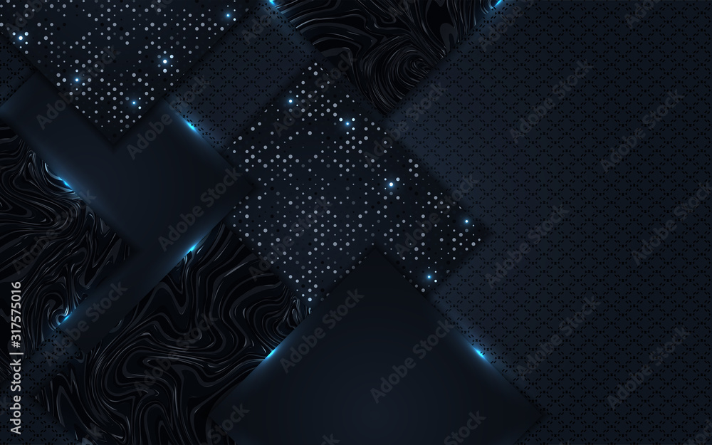 Poster dark abstract background with paper shapes overlap layers. luxury and modern concept texture with si