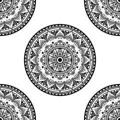 Mandala seamless pattern black and white. Islam, Arabic, Pakistan, Moroccan, Turkish, Indian, Spain motifs