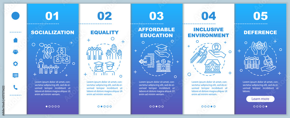 Poster inclusive education onboarding vector template. equality and socialization. affordable studying. res