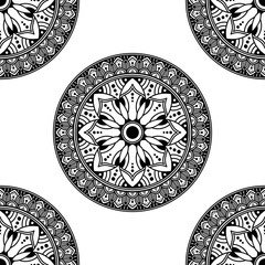 Mandala seamless pattern black and white. Islam, Arabic, Pakistan, Moroccan, Turkish, Indian, Spain motifs