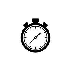 Black stopwatch flat icon isolated on white. Fast time stop watch, limited offer, deadline symbol.