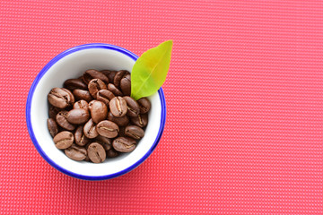  Coffee beans from the mountains of Colombia on colorful backgrounds