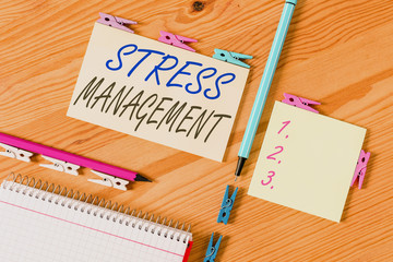 Conceptual hand writing showing Stress Management. Concept meaning method of limiting stress and...