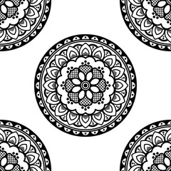 Mandala seamless pattern black and white. Islam, Arabic, Pakistan, Moroccan, Turkish, Indian, Spain motifs