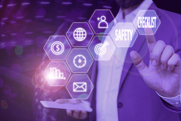 Handwriting text writing Safety Checklist. Conceptual photo list of items you need to verify, check or inspect