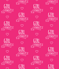 Vector seamless pattern of hand drawn doodle sketch girl power lettering isolated on pink background