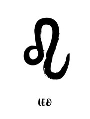 Obraz premium Zodiac signs painted with a black brush, Chinese brush painting. Calligraphy. Vector illustration. Good for home decorating or printing for various requirements. Leo