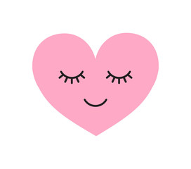 Vector flat cartoon kawaii pink heart with face isolated on white background