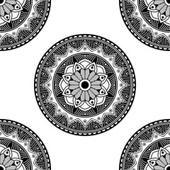 Mandala seamless pattern black and white. Islam, Arabic, Pakistan, Moroccan, Turkish, Indian, Spain motifs
