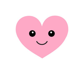 Vector flat cartoon kawaii pink heart with face isolated on white background